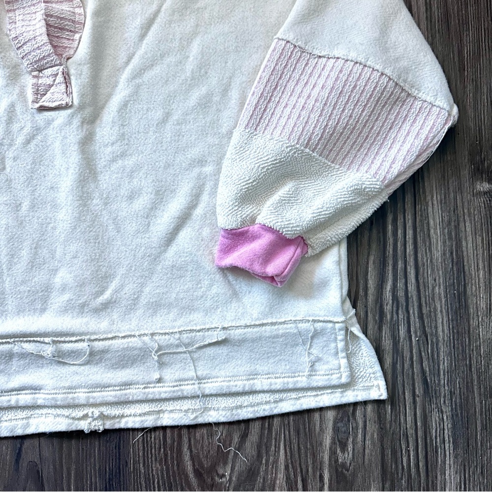 The POST Patchwork Pink & Cream Rugby Pullover – Raw Hem – Size S - Picture 9 of 10